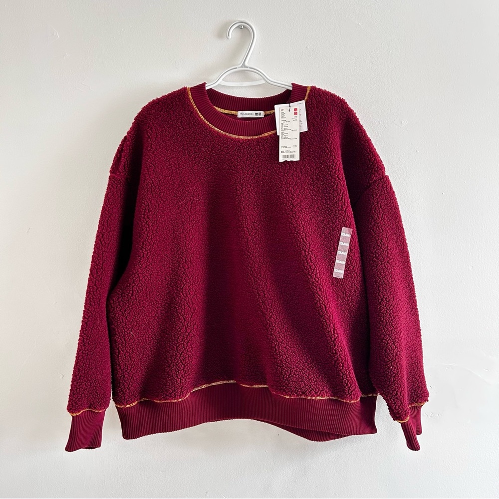 JW ANDERSON Wine Red Textured Sweater deep pile fleece Uniqlo - Picture 1 of 6